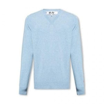COMME DES GARCONS Kleine rote Herz-Patch V-Ausschnitt Wollpullover 156799095 [P]