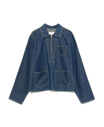 Celine QUATER Zip Shirt in Dark Ocean Wash Denim 156799596 [P]