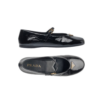 PRADA トライアングルロゴナプラックペイタントバレリーナフラットシューズブラック1F793N H27 F0002 159721647 [P]
