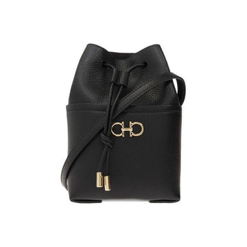 Salvatore Ferragamo Gold Double Gancini Bucket Bag Black 21-2970 0759566 159723761 [P]