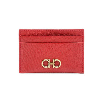 Salvatore Ferragamo Gold Double Gancini Card Holder Red 22-0007 0746668 159723770 [P]