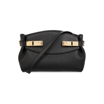 SALVATORE FERRAGAMO HUG Soft Clutch & Crossbody Bag mit Goldenem Logo Schwarz 21-5974 0768846 159723815 [P]