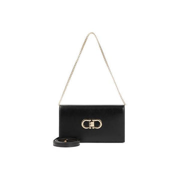 SALVATORE FERRAGAMO Doppelte Gancini Mini Ketten Schulter- und Crossbody-Tasche Schwarz 21-8357 0771676 159723851 [P]