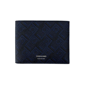Salvatore Ferragamo Logo Print Monogram Wallet Dark Blue Navy Black 66-1550 0791191 159723889 [P]