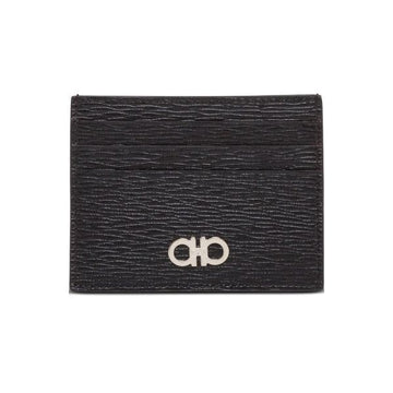 Salvatore Ferragamo 26FW Silver Double Gancini Card Holder Black Burgundy 66-A302 0698914 159723938 [P]