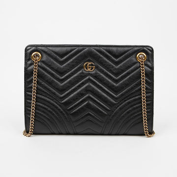 Gucci Medium Leather GG Marmont Chain Shoulder Bag Black 159123229 [P]