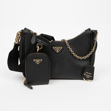 PRADA Schwarze Saffiano-Leder Dreiecks Hobo 2WAY 159123318 [P]