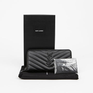 SAINT LAURENT Cassandra Schwarzes Monogramm Matelassé Reißverschluss Geldbörse Schwarz 159410002 [P]