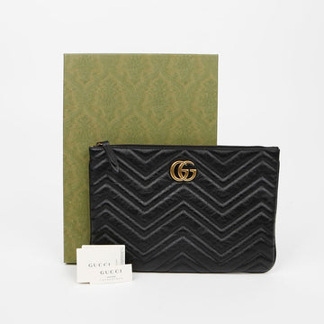 Gucci GG Marmont Leather Pouch Black with Gold Hardware 159541705 [P]