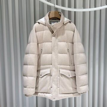 BRUNELLO CUCINELLI 100% カシミア ダウン パディング コートジャケット アイボリー 159732317 [P]