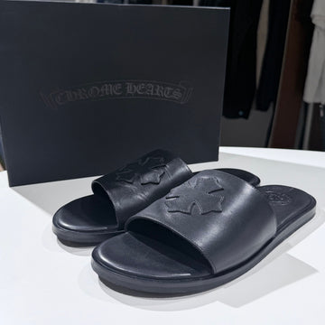 Chrome Hearts Leather Cross Patch Slippers Black (Size 44) 159732777 [P]