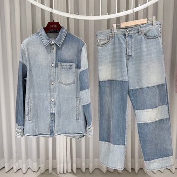 GUCCI パッチワークデニムトラッカージャケットデニムパンツセットアップ (50,36) 159732921 [P]