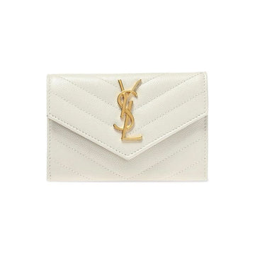 SAINT LAURENT Kremweißes Klappen-Kartenetui mit goldfarbenem Monogramm 414404 BOW01 9207 159745153 [P]
