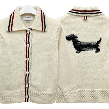 THOM BROWNE Damen Donegal RWB Stripe Hector Pointelle Cardigan Weiß (FKC719A Y1506 100) 159753587 [P]