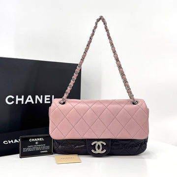 CHANEL Flap Silver Logo Double Chain Shoulder Bag 159759335 [P]