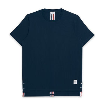 Thom Browne Short Sleeve T-Shirt Relaxed Fit Center Back Stripe Navy Mens 61773508 [P]