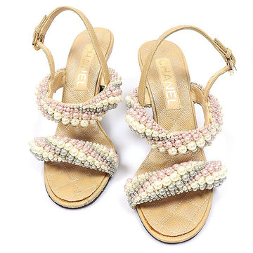 CHANEL G33856 Beige Perlen Fantasie Kalbsleder Perlenriemen Damen Sandalen 36C 159761858 [P]