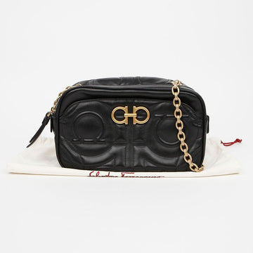 Salvatore Ferragamo Gancini Camera Shoulder Crossbody Bag Black Gold 159542205 [P]