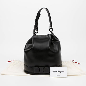 Salvatore Ferragamo Leather Barabou Bucket Tote and Shoulder Bag Black 159542213 [P]