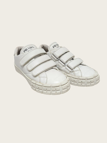 Prada White Vitello Leather Velcro Gabardine Sneakers 159762851 [P]