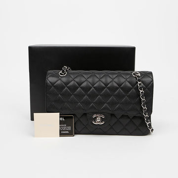 CHANEL Classic Medium Black Caviar Flap Bag with Silver Hardware 159595928 [P]