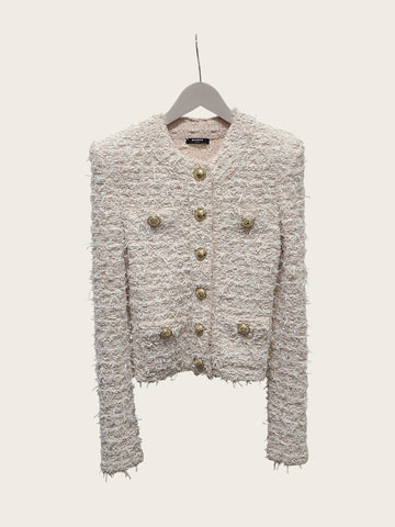 Balmain White Tweed Gold Button Cropped Jacket 25SS 159762960 [P]