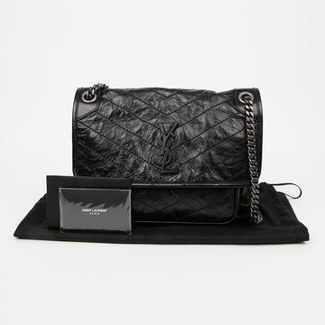 Saint Laurent Women's Niki Crinkle Vintage Leather Shoulder Bag Black Silver Chain 159656859 [P]