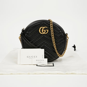 GUCCI GG Marmont Mini Round Crossbody Bag Black 159122524 [P]
