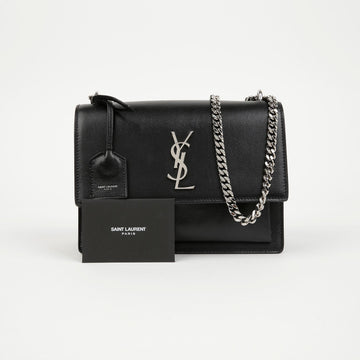 Saint Laurent Sunset Medium Smooth Leather Chain Crossbody Bag Black Silver 159472860 [P]