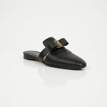 Salvatore Ferragamo Briza Calf Leather Bow Mules Black 159542313 [P]