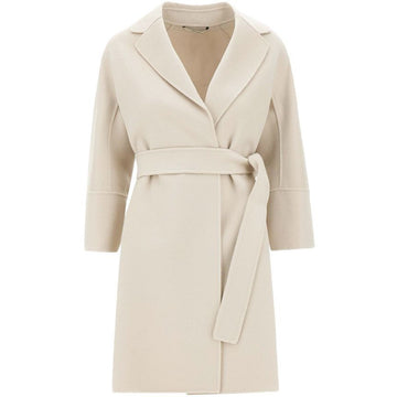 MAXMARA Gürtelte Wollmantel Ecru 2419011051 014 153212701 [P]