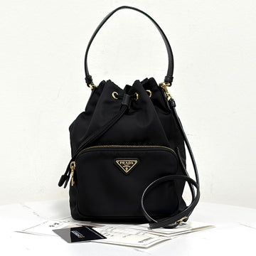 Prada Nylon Triangle Logo Duet Bucket Bag Black 159808026 [P]