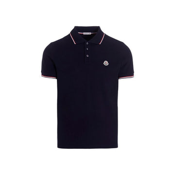 Moncler Logo Patch Striped PK T-Shirt Navy 8A703 00 84556 158346438 [P]