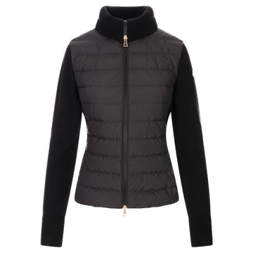 Moncler Logo Patch Knit Mix High Neck Zip Padded Jacket Black 9B000 35 M1131 999 146793836 [P]