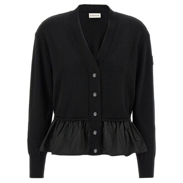MONCLER Logo-Patch Peplum Cardigan Schwarz 9B000 38 M4066 999 139865470 [P]