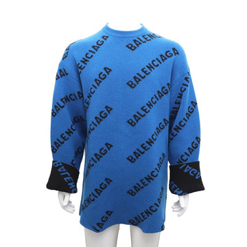 Balenciaga Contrast Allover Logo Crewneck Oversized Wool Knit 657400 KK30894799 159888963 [P]