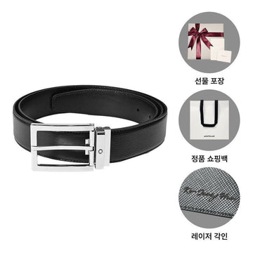 Montblanc Men's Belt Rectangular Shiny Metal Frame Logo 4810 Black 114435 149521613 [P]