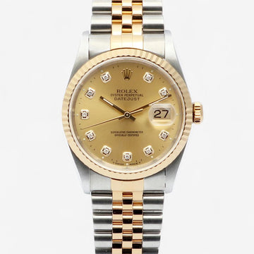 ROLEX Datejust 36 Kombi Champagne Gold After Diamond Herren Uhr 2002 159913250 [P]