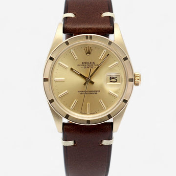 Rolex Oyster Perpetual Date 1501 34mm 14K Yellow Gold Men's Leather Watch 1978 159913260 [P]