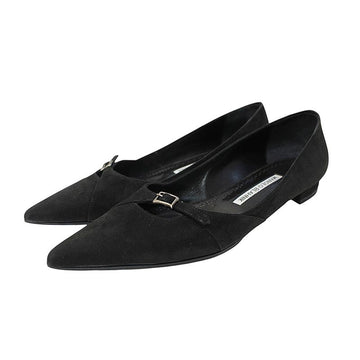 MANOLO BLAHNIK Schwarze Wildleder Mary Jane Flachschuhe 37 1/2 159932712 [P]