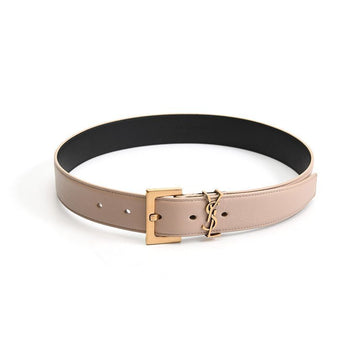 Saint Laurent Cassandra Gold Square Buckle Belt Beige 634437 BOO0W 2721 147001709 [P]