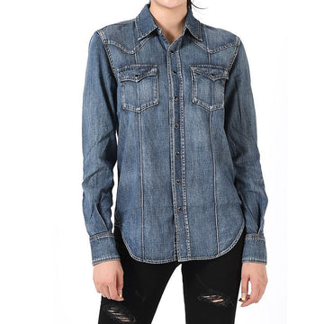 Saint Laurent Western Denim Shirt Blue 624647 YD880 4363 146650459 [P]