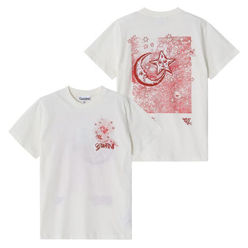 Ganni Short Sleeve T4063 135 Celestial Logo Print Women's T-shirt 148644189 [P]