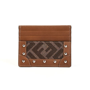 Fendi FF Logo Fabric Stud Leather Cardholder Brown 7M0234 A8V3 F18AT 150272017 [P]