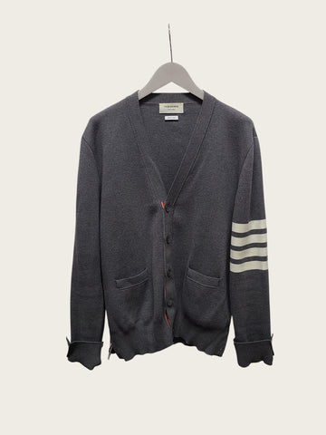 THOM BROWNE グレーの斜めストライプコットンミラノステッチカーディガン 160079697 [P]