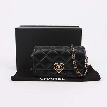 CHANEL Herz CC Lammnapp-Leder Turnlock Klappenbeutel Schwarz Gold 159801122 [P]