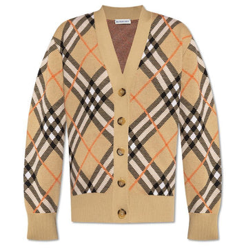 BURBERRY ヴィンテージチェックウールVネックカーディガンサンド 8093491 144961466 [P]