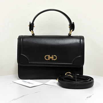 Salvatore Ferragamo Celie Top Handle Shoulder Bag Crossbody Black (21F966) 160092673 [P]