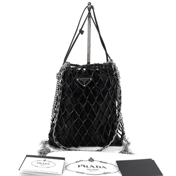 PRADA メッシュネットチェーンショルダーバケットバッグ 1BC075 160101385 [P]