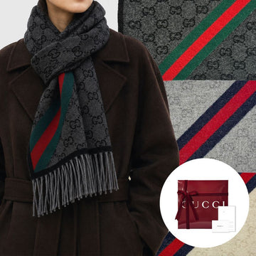 Gucci Scarf 570603 3G200 Web Logo GG Pattern Three Stripes 160101785 [P]